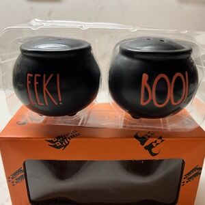 Rae Dunn Halloween Salt and Pepper Cauldron Shakers EEK! BOO! In Red - NWT NIB
